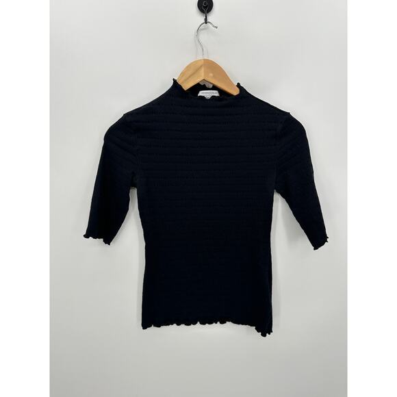 & Other Stories Shirt Women 2 Black Smocked Fitted Mock Neck 1/2 Sleeve - Picture 1 of 7